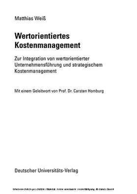 Weiß |  Wertorientiertes Kostenmanagement | eBook | Sack Fachmedien