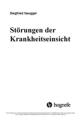 Gauggel |  Störungen der Krankheitseinsicht | eBook | Sack Fachmedien