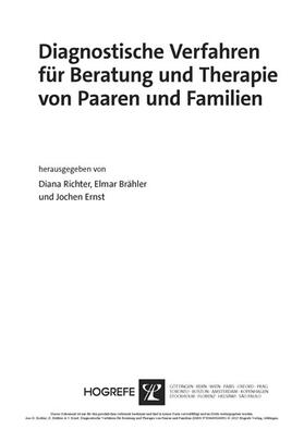 Richter / Brähler / Ernst |  Diagnostische Verfahren für Beratung und Therapie von Paaren und Familien | eBook | Sack Fachmedien