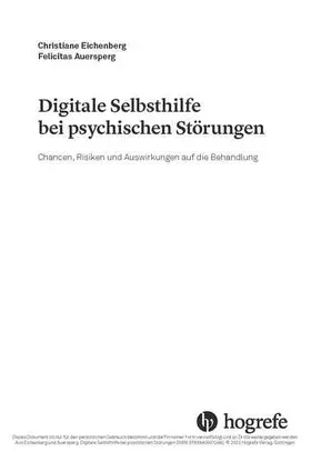 Eichenberg / Auersperg |  Digitale Selbsthilfe bei psychischen Störungen | eBook | Sack Fachmedien