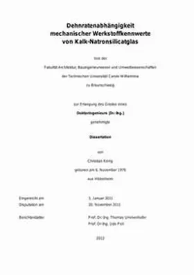 König |  Dehnratenabhängigkeit mechanischer Werkstoffkennwerte von Kalk-Natronsilicatglas | Buch |  Sack Fachmedien