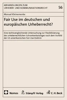 Kleinemenke |  Fair Use im deutschen und europäischen Urheberrecht? | Buch |  Sack Fachmedien