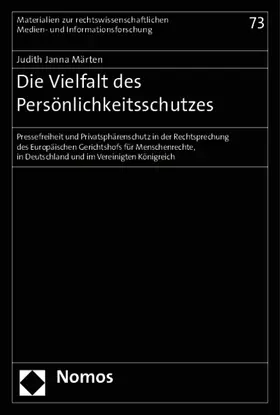 Märten |  Die Vielfalt des Persönlichkeitsschutzes | Buch |  Sack Fachmedien