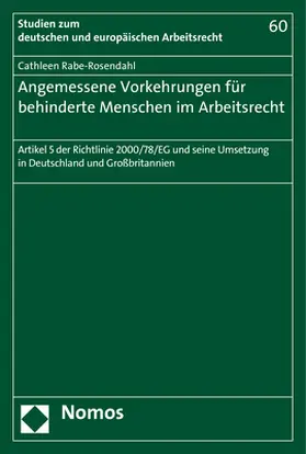 Rabe-Rosendahl |  Angemessene Vorkehrungen für behinderte Menschen im Arbeitsrecht | Buch |  Sack Fachmedien