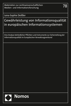 Deißler |  Gewährleistung von Informationsqualität in europäischen Informationssystemen | Buch |  Sack Fachmedien