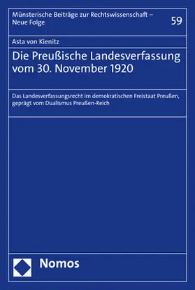 von Kienitz |  Die Preußische Landesverfassung vom 30. November 1920 | Buch |  Sack Fachmedien