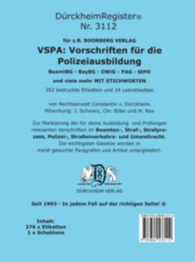 Dürckheim |  DürckheimRegister® Nr. 3112 VSPA: Vorschriften für die Polizeiausbildung | Sonstiges |  Sack Fachmedien