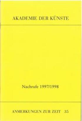 Akademie der Künste, Berlin |  Nachrufe 1997/1998 | Buch |  Sack Fachmedien