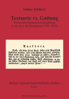 Schlüter / Simmler |  Textsorte vs. Gattung | Buch |  Sack Fachmedien