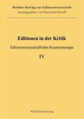 Roloff |  Editionen in der Kritik 4 | Buch |  Sack Fachmedien