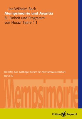 Beck |  Beck, J: Mempsimoirie und Avaritia: Zu Einheit und Programm | Buch |  Sack Fachmedien
