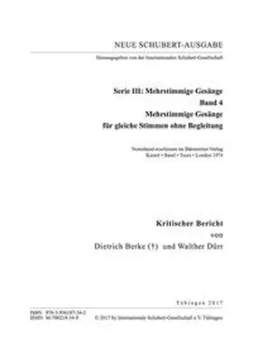 Dürr / Berke |  Neue Schubert-Ausgabe. Kritische Berichte / Mehrstimmige Gesänge für gleiche Stimmen ohne Begleitung | Buch |  Sack Fachmedien