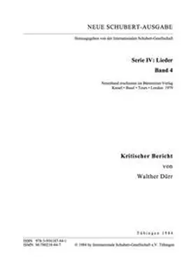 Dürr | Neue Schubert-Ausgabe. Kritische Berichte / Lieder 4 | Buch | 978-3-936187-44-1 | sack.de