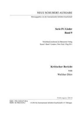 Dürr | Neue Schubert-Ausgabe. Kritische Berichte / Lieder 9 | Buch | 978-3-936187-49-6 | sack.de