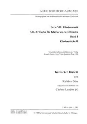 Dürr / Landon |  Neue Schubert-Ausgabe. Kritische Berichte / Werke für Klavier zu zwei Händen / Klavierstücke II | Buch |  Sack Fachmedien