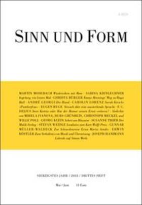  Sinn und Form 3/2018 | Buch |  Sack Fachmedien
