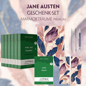 EasyOriginal Verlag / Austen |  Jane Austen Geschenkset - 7 Bücher (Softcover + Audio-Online) + Marmorträume Schreibset Premium | Buch |  Sack Fachmedien