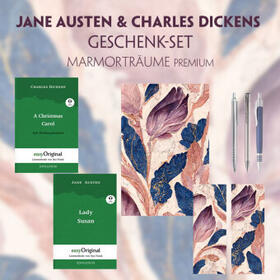 EasyOriginal Verlag / Austen / Dickens |  Jane Austen & Charles Dickens Geschenkset - 2 Bücher (Softcover+ Audio-Online) + Marmorträume Schreibset Premium | Buch |  Sack Fachmedien