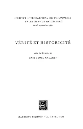 Gadamer |  Truth and Historicity / Vérité et Historicité | Buch |  Sack Fachmedien