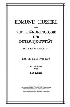 Kern / Husserl |  Zur Phänomenologie der Intersubjektivität | Buch |  Sack Fachmedien