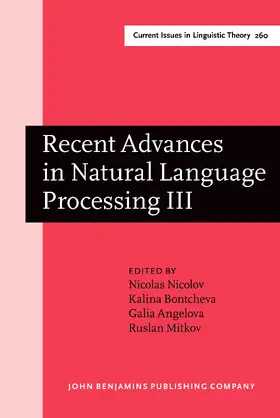 Nicolov / Bontcheva / Angelova |  Recent Advances in Natural Language Processing III | Buch |  Sack Fachmedien