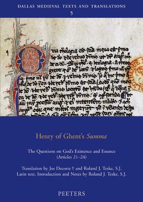 Decorte / Teske Sj |  Henry of Ghent's Summa: The Questions on God's Existence and Essence (Articles 21-24) | Buch |  Sack Fachmedien