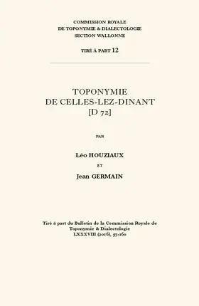 Germain / Houziaux |  Toponymie de Celles-Lez-Dinant [d 72] | Buch |  Sack Fachmedien