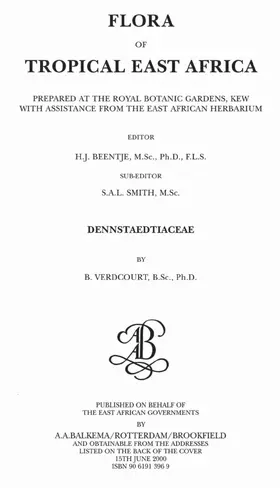 Verdcourt |  Flora of Tropical East Africa - Dennstaetiacea (2000) | Buch |  Sack Fachmedien