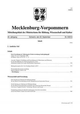  Mitteilungsblatt des Kultusministeriums Mecklenburg-Vorpommern | Zeitschrift |  Sack Fachmedien