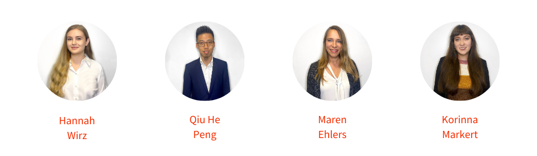 Fotos unserer Sales Consultants Maren Ehlers, Hannah Wirz, Jakob Krahé, Korinna Markert, Qiu He Peng